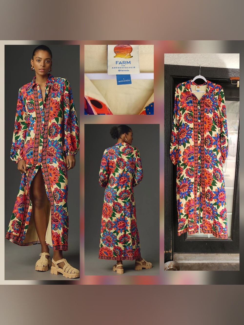 Farm Rio Long-Sleeve Button-Front Midi Dress - Picture 3 of 3